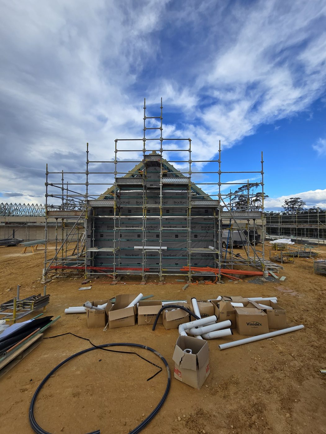 Scaffold around a new house frame