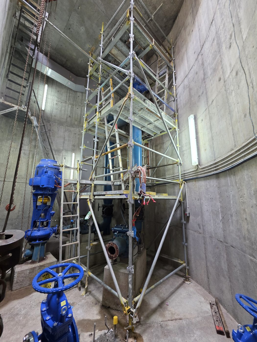 Scaffold tower inside a pump station